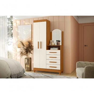Guarda Roupa com Cômoda Embutida Solteiro New Capri 2 Portas 4 Gavetas MDP Cinamomo e Off White