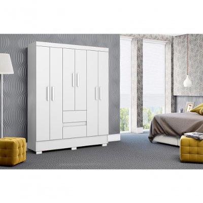 Guarda Roupa Coimbra 3 Portas 6 Gavetas MDP Fosco Branco Aramóveis 149CM