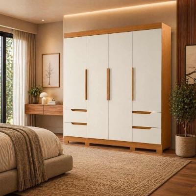 Guarda Roupa Casal Vivacce 4 Portas Dobráveis 4 Gavetas MDP Cinamomo Off White 212CM