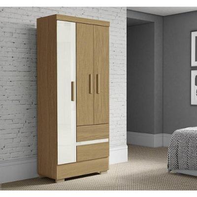 Guarda Roupa Coimbra 3 Portas de Bater 2 Gavetas MDP Atacama Off White Aramóveis 75CM