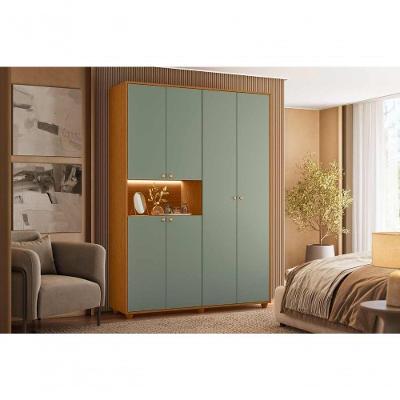 Guarda Roupa Casal Vittoria 4 Portas de Bater 2 Gavetas MDP com LED Cinamomo Sálvia Vittoria