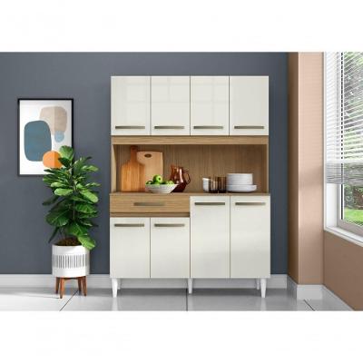Kit Cozinha Roma 8 Portas 1 Gaveta MDF-MDP 121CM Off White com Atacama Aramóveis