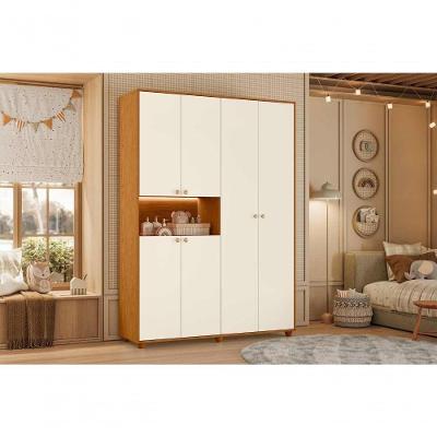 Guarda Roupa Casal Vittoria 4 Portas de Bater 2 Gavetas MDP com LED Cinamomo Off White Vittoria