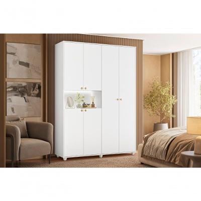Guarda Roupa Casal Vittoria 4 Portas de Bater 2 Gavetas MDP com LED Branco Vittoria