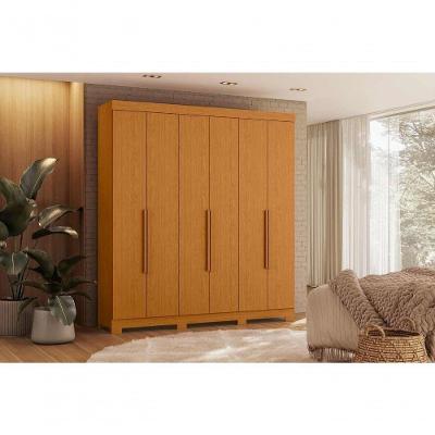 Guarda Roupa Casal Vinci 6 Portas de Bater 3 Gavetas MDP Corrediças Telescópicas Cinamomo
