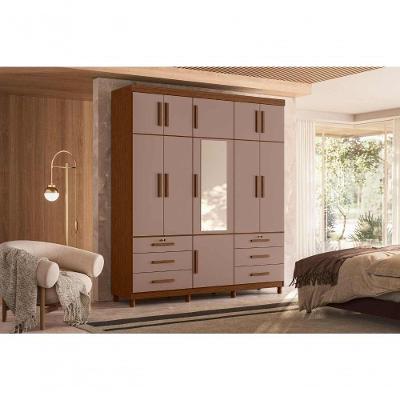 Guarda Roupa Casal Triton Plus 11 Portas de Bater 6 Gavetas MDP Nogueira Cappuccino 201CM