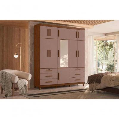 Guarda Roupa Casal Triton Plus 11 Portas de Bater 6 Gavetas MDP Nogueira Cappuccino 201CM