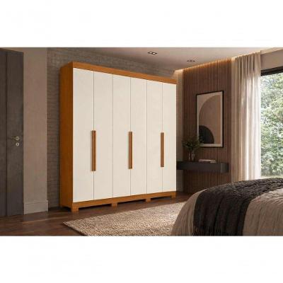Guarda Roupa Casal Vinci 6 Portas de Bater 3 Gavetas MDP Cinamomo Off White 200CM