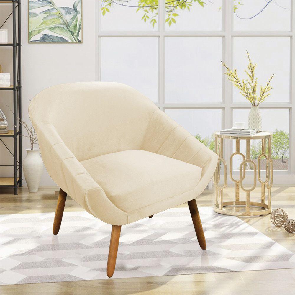 Kit 01 Namoradeira e 02 Poltronas Veludo Bege Castanho - 7