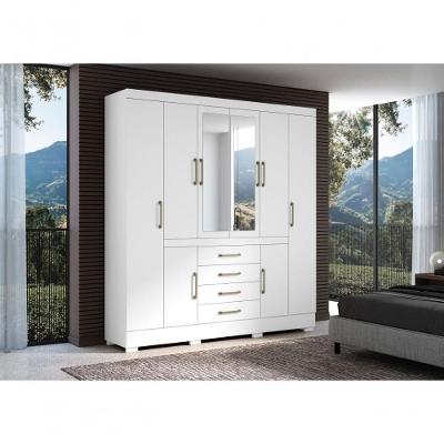 Guarda Roupa Casal Nápole 8 Portas de Bater 4 Gavetas MDP Branco Aramóveis 201CM