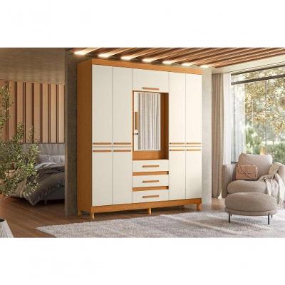 Guarda Roupa Casal New Fusion 6 Portas 3 Gavetas MDP com Espelho Off White 186CM
