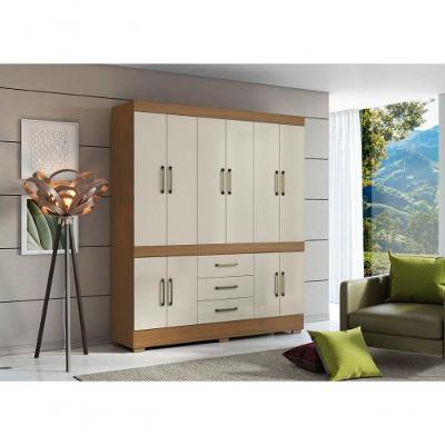 Guarda Roupa Casal Mônaco 10 Portas de Bater 3 Gavetas MDP Off White Aramóveis 179CM