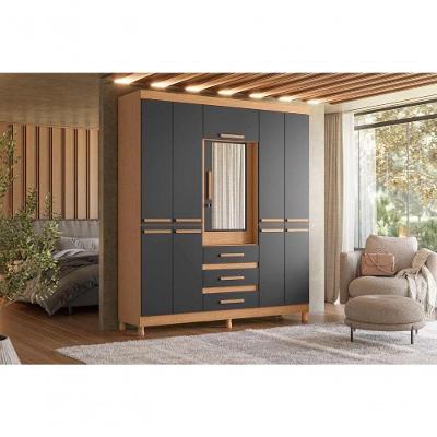 Guarda Roupa Casal New Fusion 6 Portas 3 Gavetas MDP com Espelho Freijó Titanium