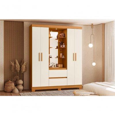 Guarda Roupa Casal Olímpia 4 Portas de Bater 2 Gavetas MDP com Espelho Cinamomo Off White 163CM