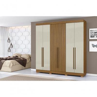 Guarda Roupa Casal Livorno 6 Portas Ripado 2 Gavetas MDP Atacama Areia Aramóveis 230CM