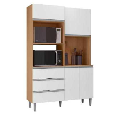 Kit Cozinha Compacta Livia 4 Portas MDP 120CM Amêndoa e Branco Realj Móveis