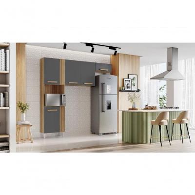 Kit Cozinha Compacta Juma 5 Portas MDP 210CM Grafite Aramóveis