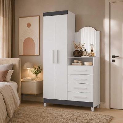 Guarda Roupa Solteiro New Capri 2 Portas de Bater 4 Gavetas MDP com Cômoda Embutida Branco Albatroz