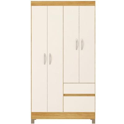 Guarda Roupa Solteiro Flor 4 Portas de Bater 2 Gavetas MDP Cinamomo-off White Demóbile 100CM