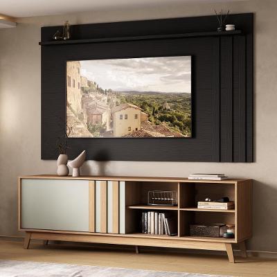 Rack e Painel Ventura 180CM MDP com Porta Correr Preto Móveis Carraro