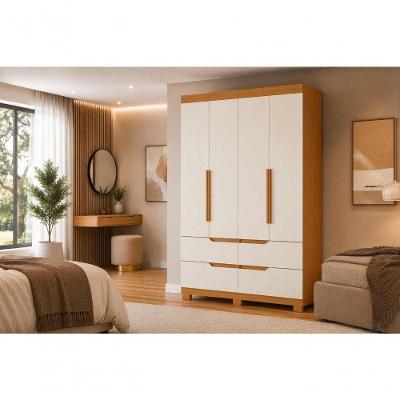 Guarda Roupa Solteiro Doble 4 Portas 4 Gavetas MDP Cinamomo Off White 160CM