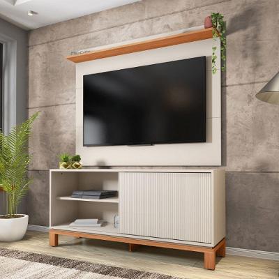 Rack com Painel para TV 55" Mondrian 1.3 136CM MDF-MDP Off White Caemmun Móveis