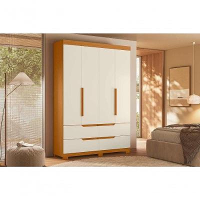 Guarda Roupa Solteiro Doble 4 Portas de Bater 4 Gavetas MDP Cinamomo Off White