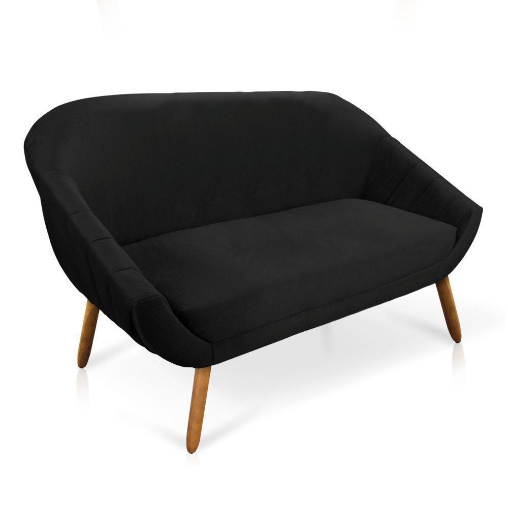 Kit 01 Namoradeira e 02 Poltronas Veludo Preto Castanho - 6