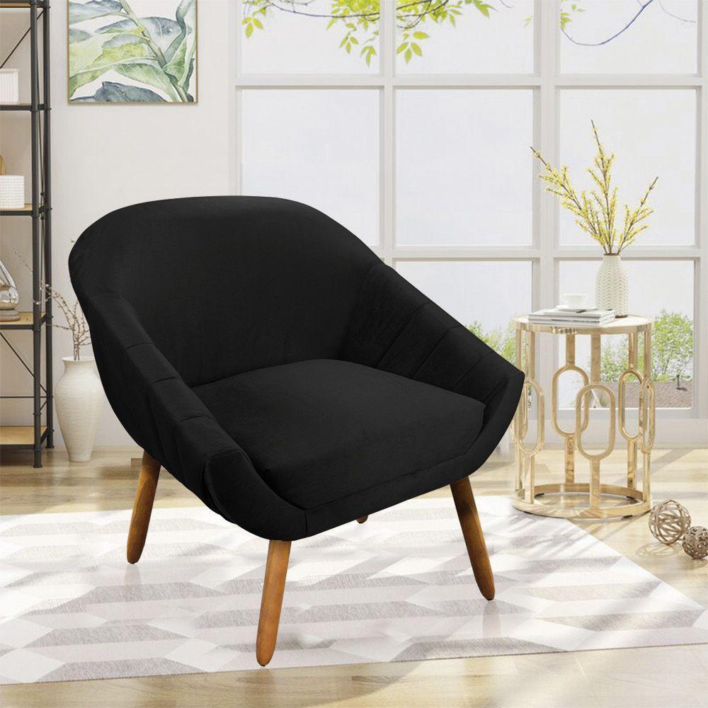 Kit 01 Namoradeira e 02 Poltronas Veludo Preto Castanho - 7