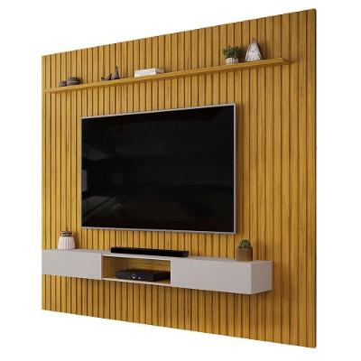 Painel com Bancada Suspenso Trento 275 275CM MDF Ripado Café DJ Móveis