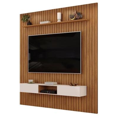 Painel com Bancada Suspenso para TV Trento 223 223CM MDF Ripado Off White DJ Móveis