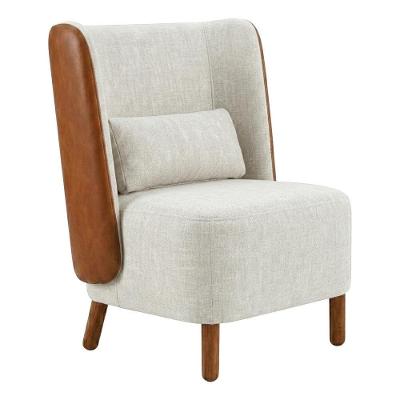 Poltrona Decorativa Verso com Pés Torneados em Madeira Linho e Courino Confortável 69CM Milani