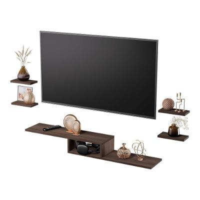 Rack para TV Nicho Suspenso 110CM MDP Marrom Nogal 5 Peças Mercado das Prateleiras
