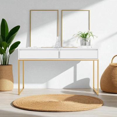Aparador Buffet Industrial 2 Gavetas MDP 110CM Branco Dourado Metalic Casah