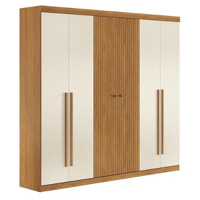 Guarda Roupa Casal Buriti 6 Portas de Bater 4 Gavetas MDF-MDP Cinamomo Areia Santos Andirá