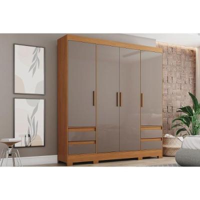 Guarda Roupa Casal B383 4 Portas de Bater 4 Gavetas MDP Cinamomo-Avela 42.5CM