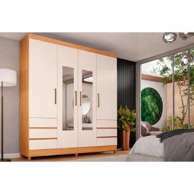 Guarda Roupa Casal 4 Portas Roma de Bater 6 Gavetas MDP Cinamon-Off White Demóbile 195CM
