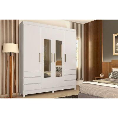 Guarda Roupa Casal 4 Portas Roma 6 Gavetas MDP com Espelho Branco Demóbile