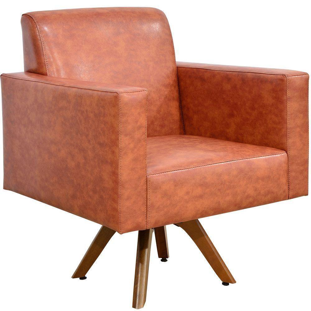 Kit 02 Poltronas Giratória Base De Madeira Helô L02 Camel - 7