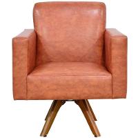 Kit 02 Poltronas Giratória Base De Madeira Helô L02 Camel - 6