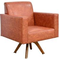 Kit 02 Poltronas Giratória Base De Madeira Helô L02 Camel - 7