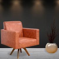 Kit 02 Poltronas Giratória Base De Madeira Helô L02 Camel - 8