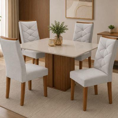 Conjunto 4 Cadeiras para Sala de Jantar Germany Estrutura em MDF Suede Bege Cel Móveis