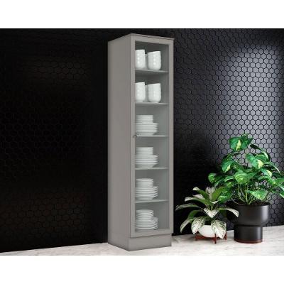 Cristaleira Americana 50cm 1 Porta 5 Prateleiras MDP Cinza com Amortecimento Henn