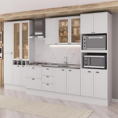 Cozinha Milla Linear Clear 15 Portas 5 Gavetas MDF 360CM Branco Móveis Carraro