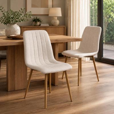Conjunto 2 Cadeiras de Jantar Kendra Estofado em Linho Creme 120kg Cadeiras Inc