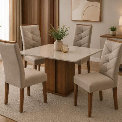 Conjunto 4 Cadeiras para Sala de Jantar Germany Estrutura em MDF Suede Bege Cel Móveis