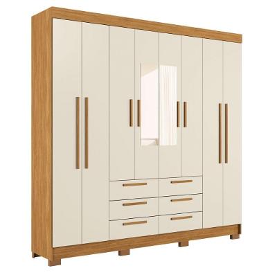 Guarda Roupa Casal Paranavai 8 Portas de Bater 6 Gavetas MDF MDP Cinamomo Areia Santos Andirá 212CM
