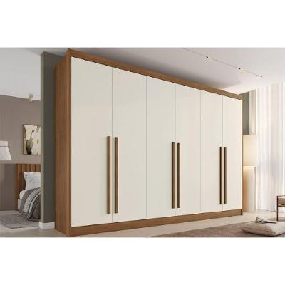 Guarda Roupa Casal 6 Portas Alba de Bater 4 Gavetas MDF Castanho-Off White Europa 243CM