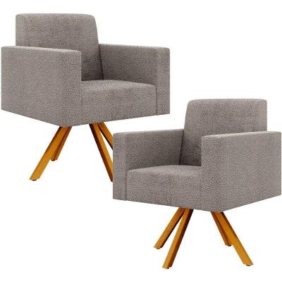 Kit 02 Poltronas Giratórias Helô L02 Bouclê Bege Lyam Decor